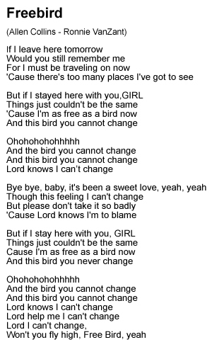 Freebird Lyrics